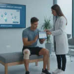 find-a-shockwave-therapy-provider-for-sports-injuries-947551 Patient consulting a doctor about finding a shockwave therapy provider for sports injuries.