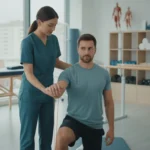 physical-therapy-101-how-it-works-and-what-to-expect-573853 Physical therapist assists patient with an arm exercise during a physical therapy session.