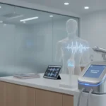 soft-wave-therapy-an-evidence-aware-guide-674060 SoftWave therapy device with digital display and anatomical model in a modern clinic.